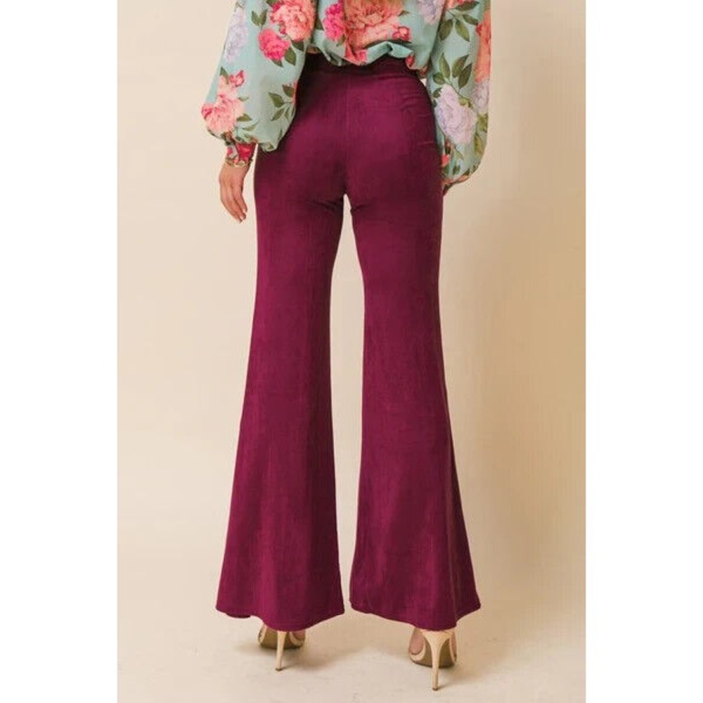 DO+BE Burgundy Flared High Waist Suede Pants Women's M Retro Y2K Stretch Boho